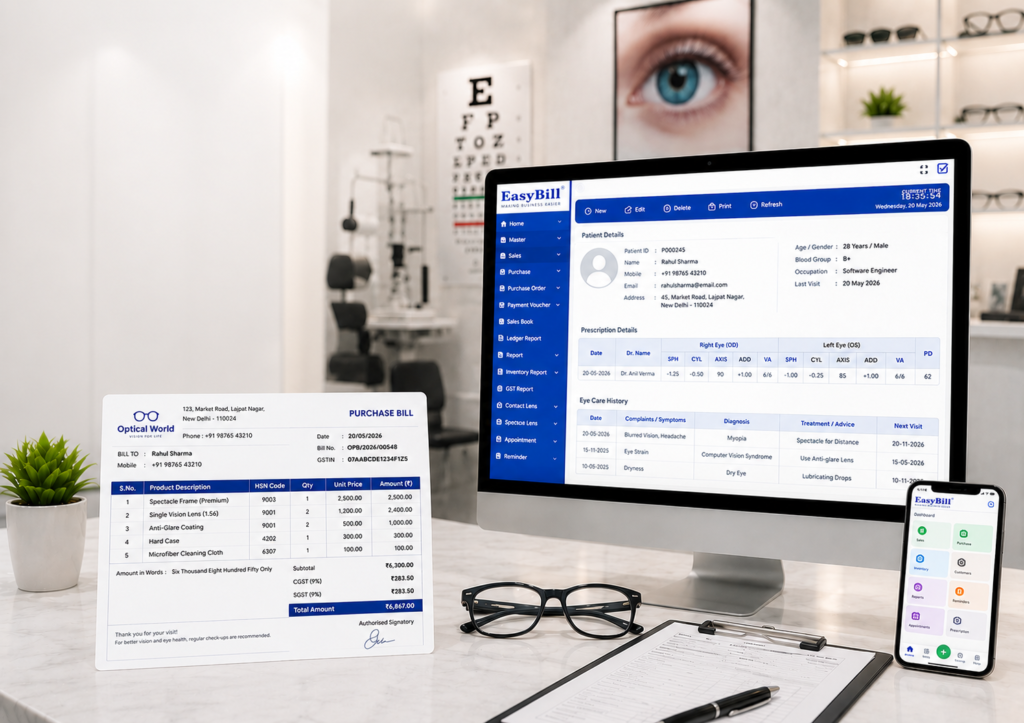 prescription and eye care history management; Professional Optical Store Software